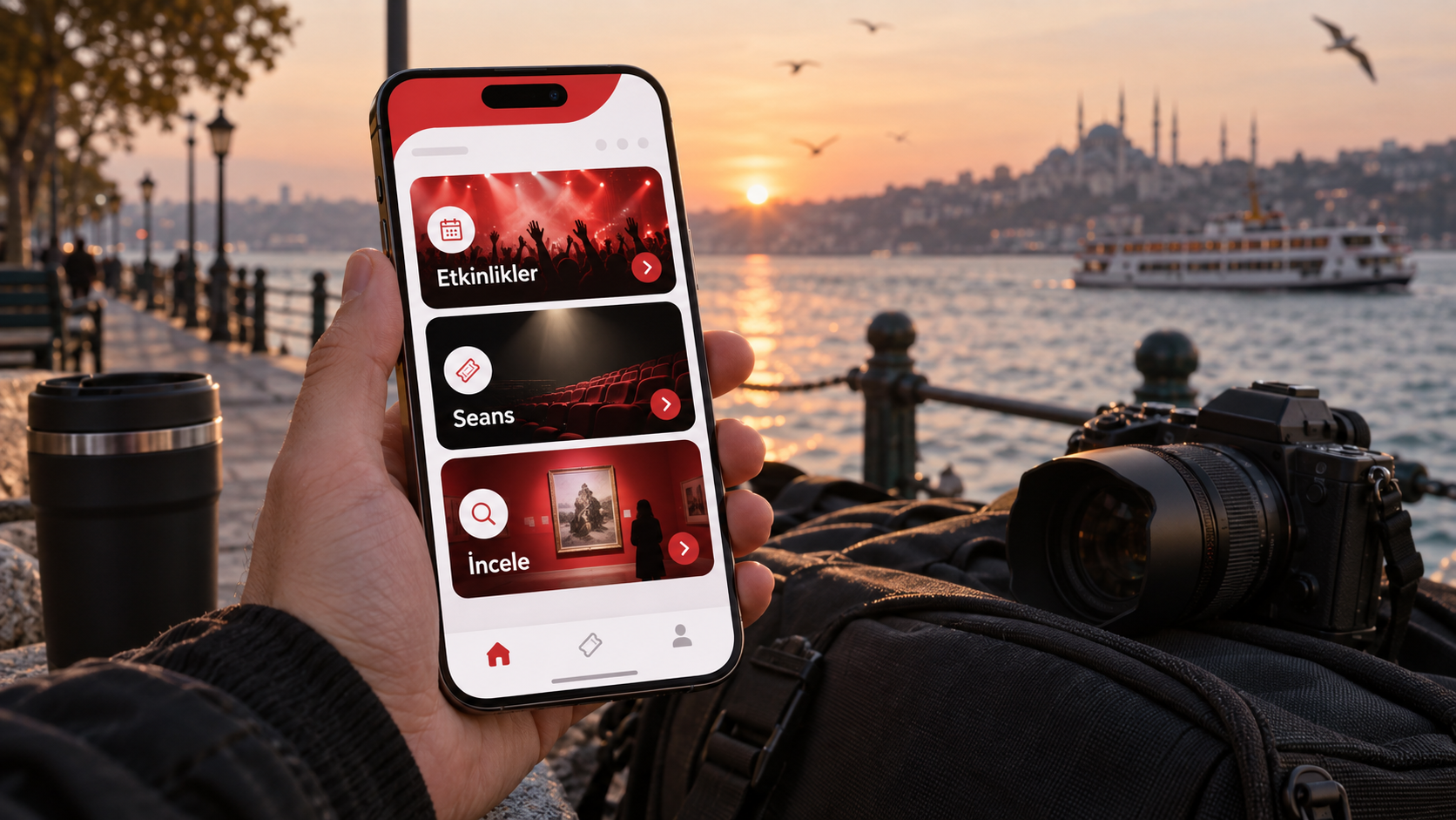R Event yazılım deneyimi · temsili mockup