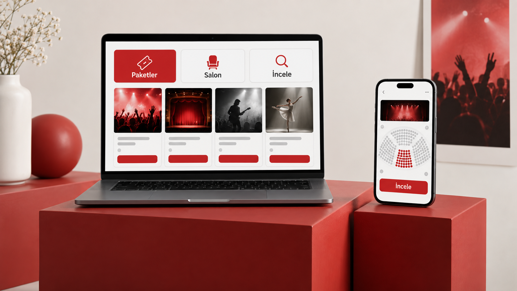R Event yazılım deneyimi · temsili mockup